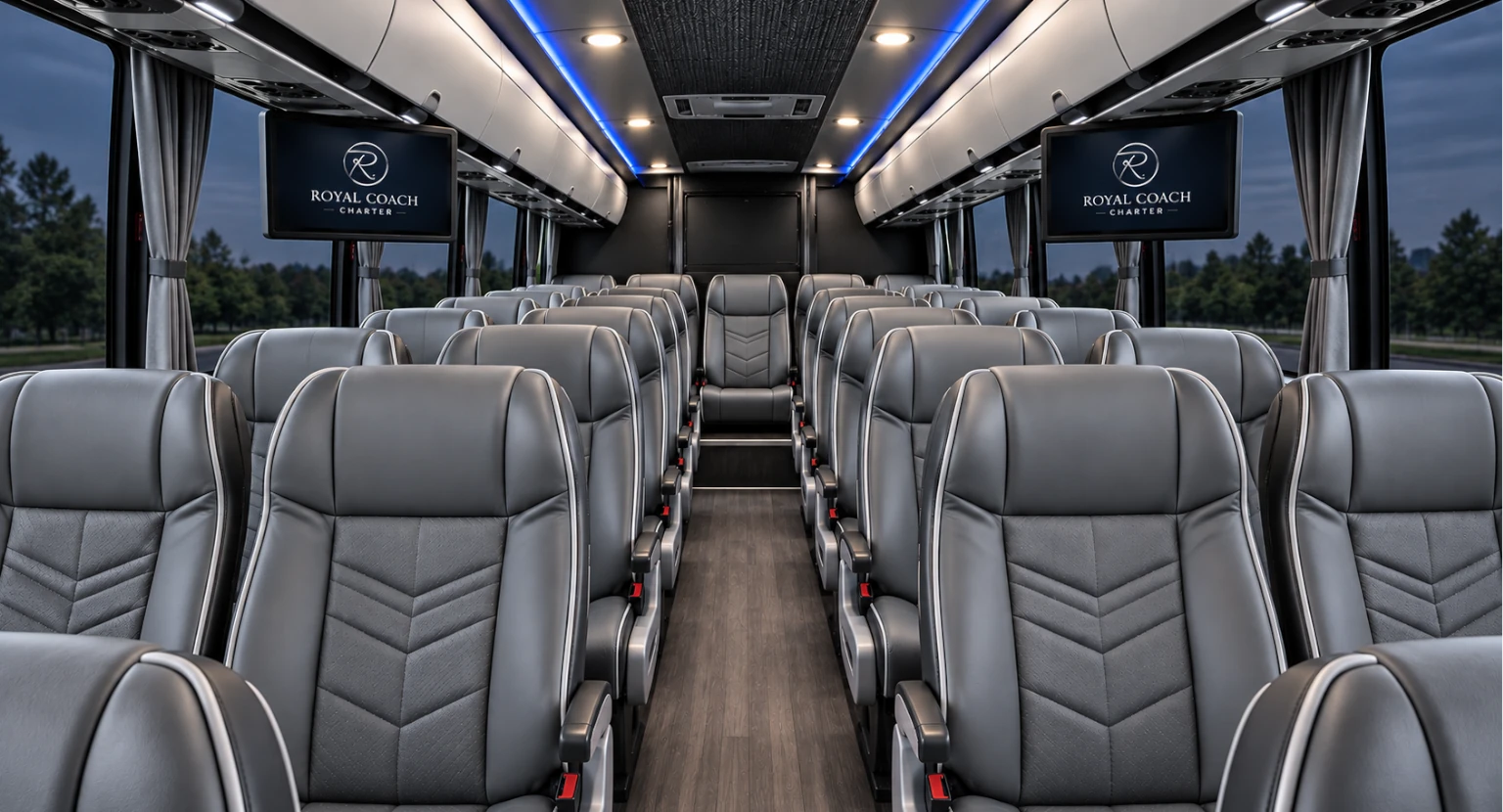 Interior of a 28-passenger luxury mini coach